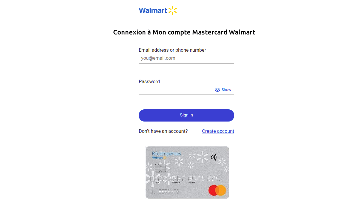 Mon compte Mastercard Walmart carte de Mastercard