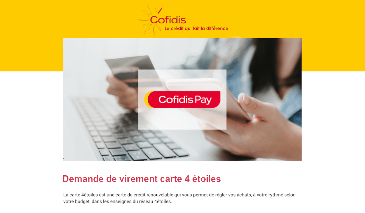 Carte 4 étoiles Demande de virement Cofidis en ligne