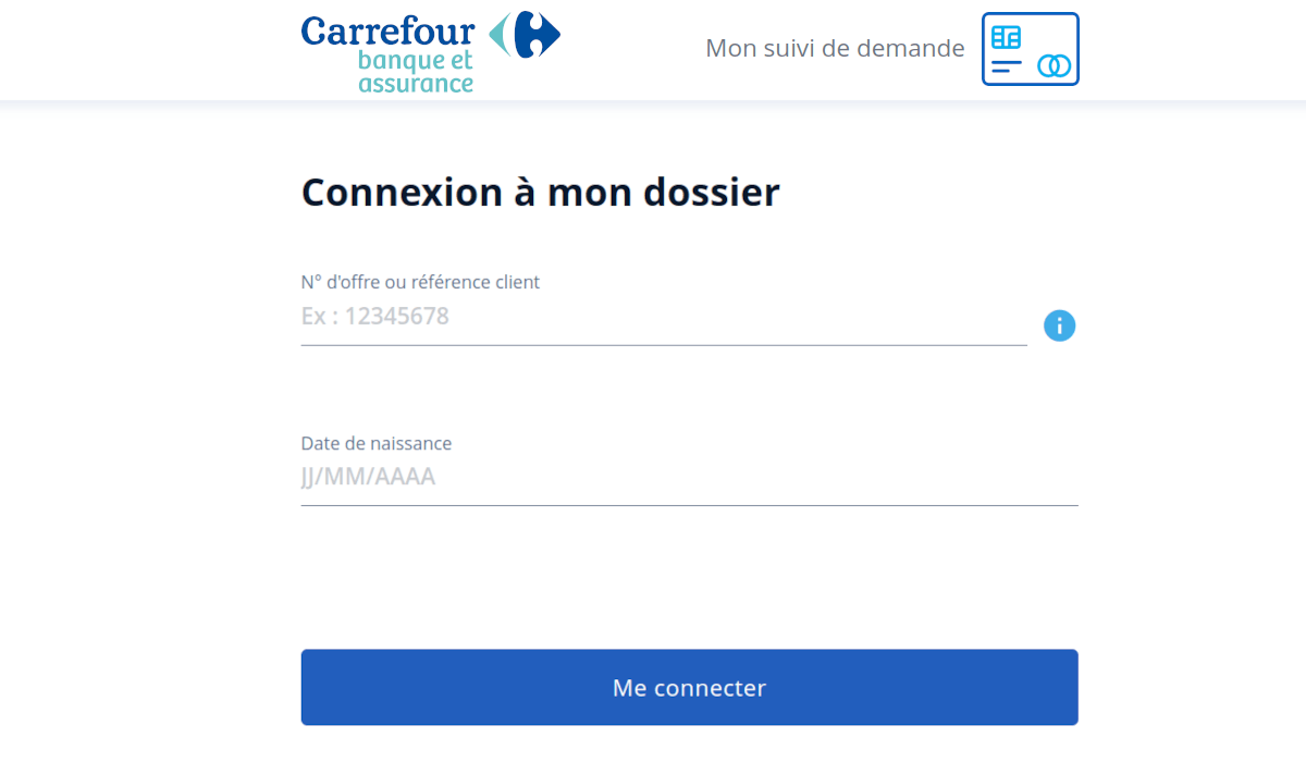 Suivi de demande carte PASS Connexion Carrefour Banque