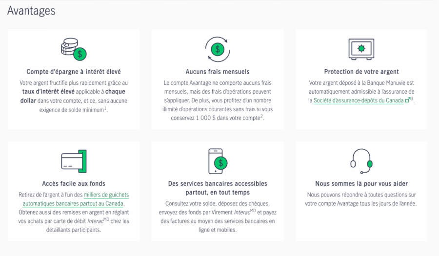 avantages du compte bancaire Avantage manuvie